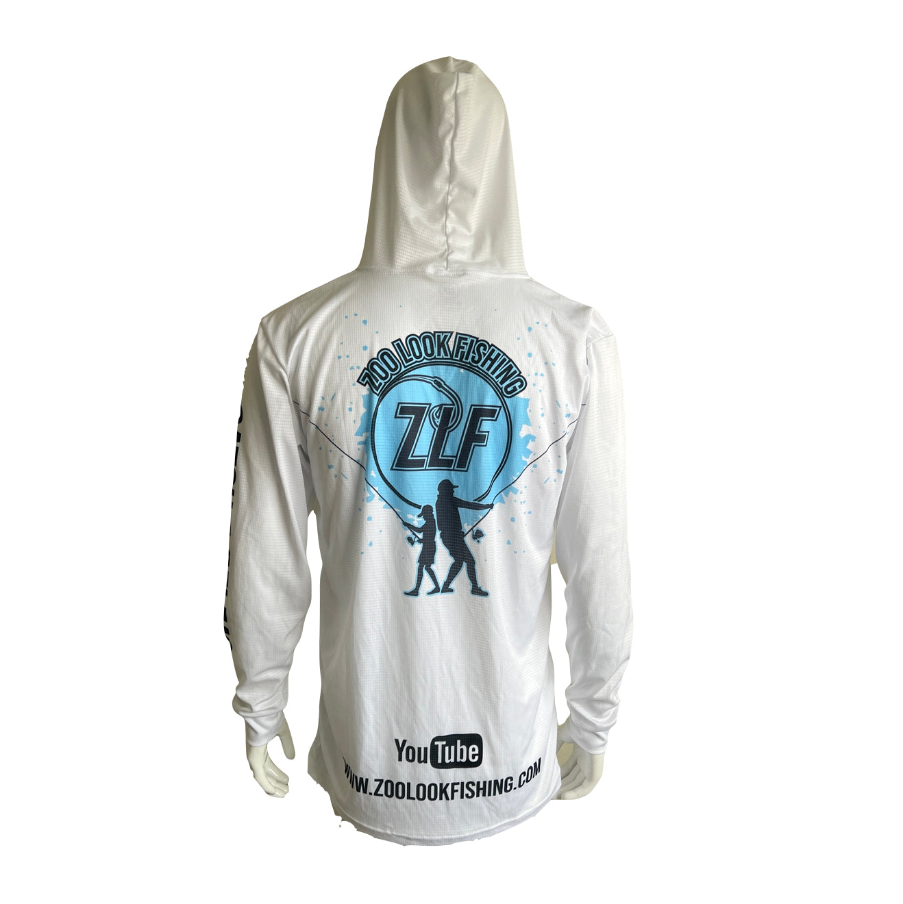 Long Sleeve Fishing Hoodie White and light blue