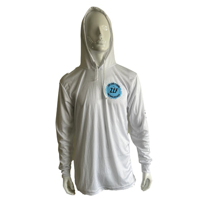 Long Sleeve Fishing Hoodie White and light blue