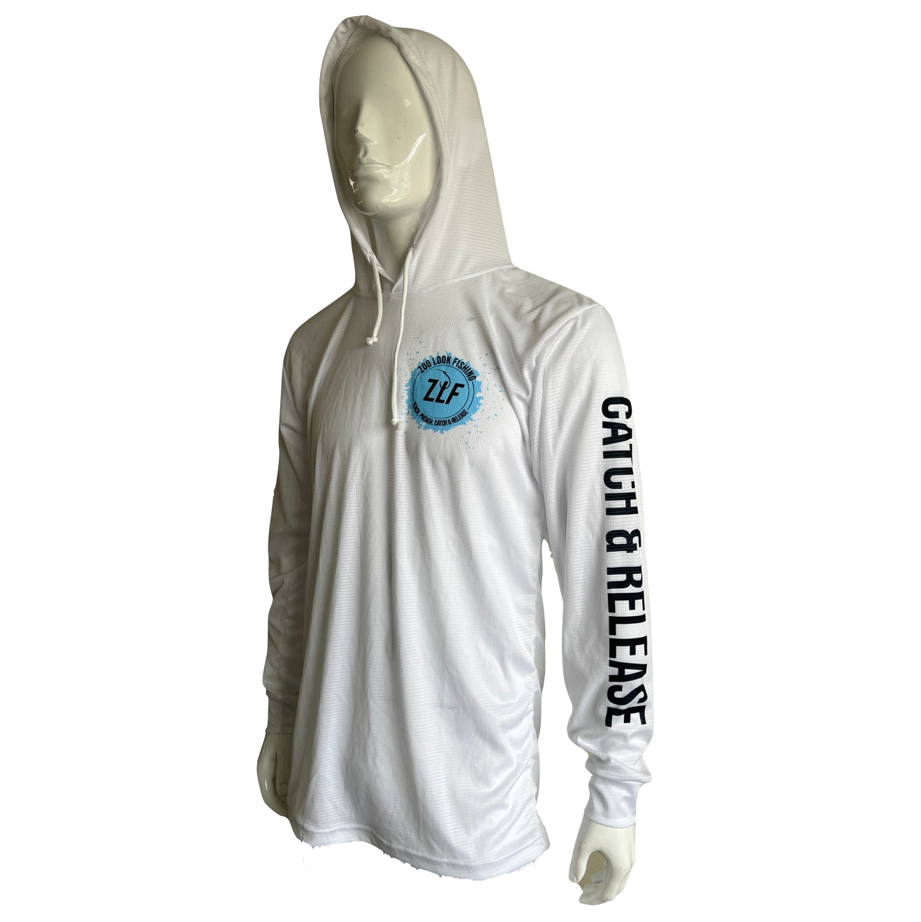 Long Sleeve Fishing Hoodie White and light blue